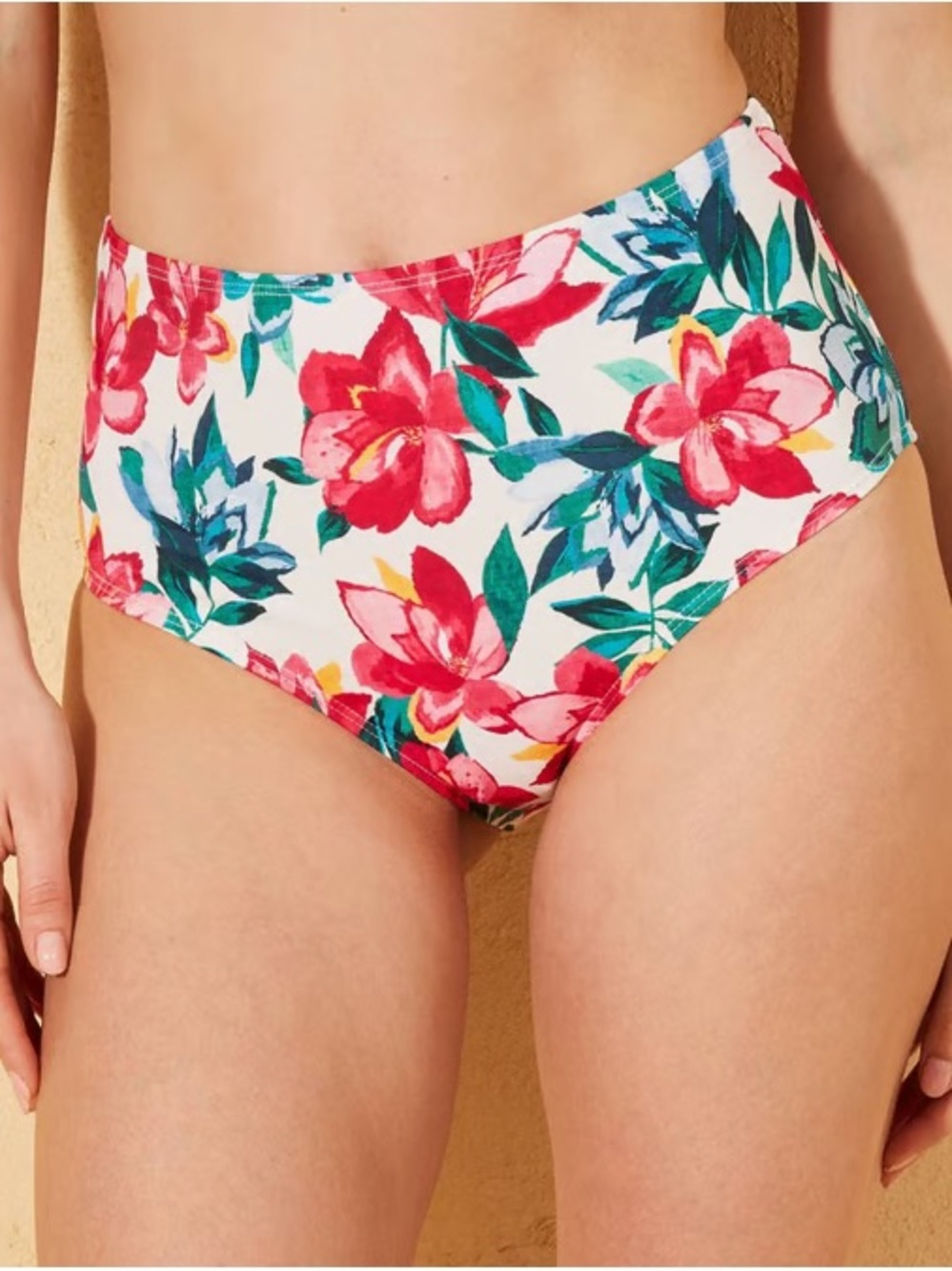Andie High-Waist Floral Swim Bottoms in White and Pink